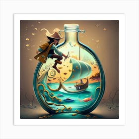 Pirate In A Bottle Art Print