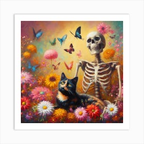 Skeleton & Cat Art Print