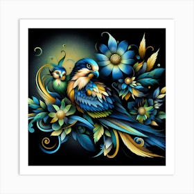 Eagles And Flowers 5 Art Print