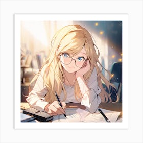 Anime Girl With Glasses Art Print