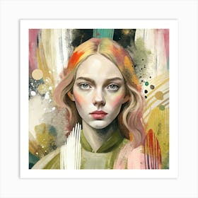 Girl With Colorful Hair Art Print