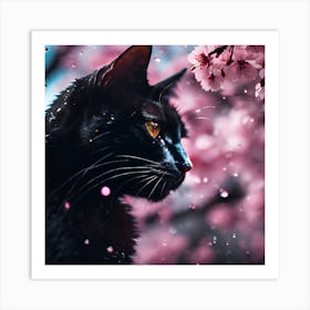 Black Cat amongst the Cherry Blossom Trees 2 Art Print