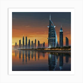 Dubai Skyline At Sunset Art Print