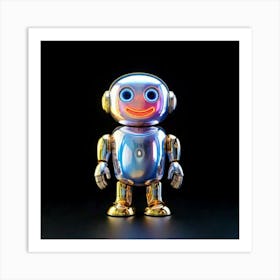 Firefly Minimalist, Cartoon, Happy, Cybernetic, Robot, Icon, Emoji, Black Background, 3d Render, Hol (1) Art Print