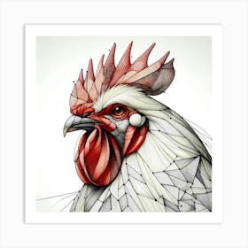 Rooster Head Line Color - Wild Bird Artwork 133 Art Print