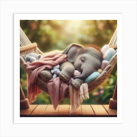 Baby Elephant Sleeping In A Hammock Art Print