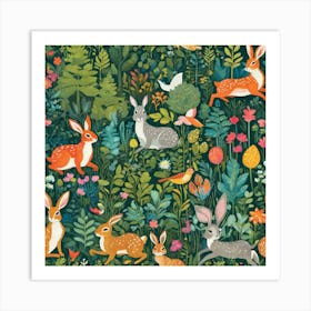 Rabbits In The Woods Art Print