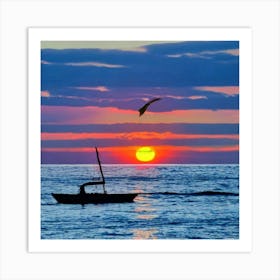 Sunset With A Sailboat Art Print