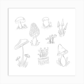 Doodle Mushrooms Art Print