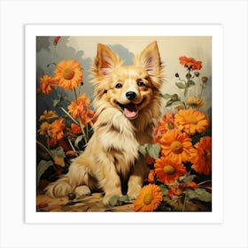 Corgi In Flowers 1 Art Print