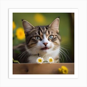 Cat With Flowers Art Print