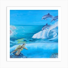 Dolphins And Turtles Art Print