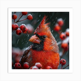 Cardinal In The Snow Art Print