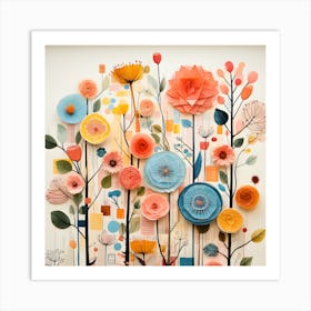 Whimsical Floral Collage Art Art Print