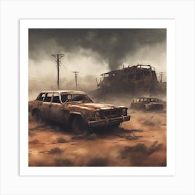 Car Wrecks In The Desert Art Print