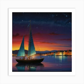 Sailboat At Night Art Print