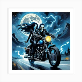 Skeleton Couple On Motorcycle 1 Art Print