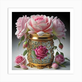 Roses in Antique fuchsia jar 5 Art Print