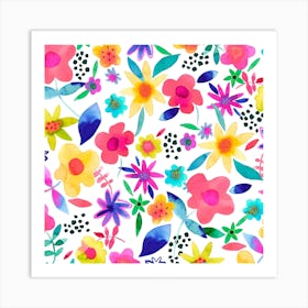 Summer Colorful Naive Floral Square Art Print