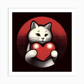 Cat Holding Heart Art Print