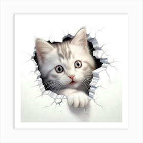 Kitten Peeking Out Of A Hole 1 Art Print