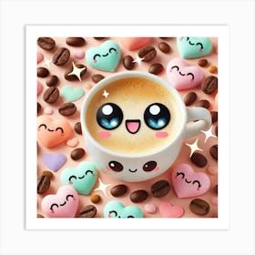 Kawaii Coffee 3 Art Print