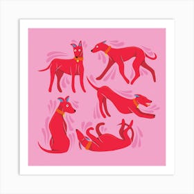 Colourful Sighthounds Pink Cmyk Art Print