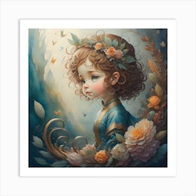 Little Girl With Flowers Art Print