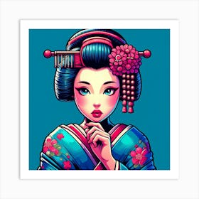 Young Stunned Comic Geisha Color Illustration Art Print