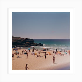 Day At The Beach Vintage Vibes, Portgual  Colour Summer Travel Photography Square Art Print
