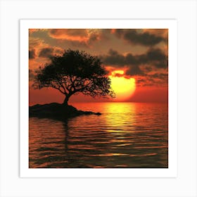 Sunset With Tree Art Print