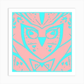 Abstract Owl Pink And Duck Egg Blue 1 Art Print