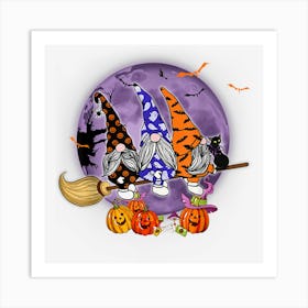 Happy Halloween Gnomes Pumpkin Witch Spooky Broom Art Print