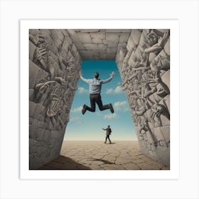 Man Jumps Out Of A Door 1 Art Print