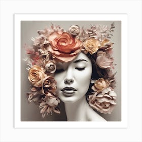 Portrait Of A Woman With Flowers Art Print