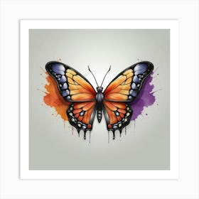 Butterfly With Watercolor Splashes Art Print