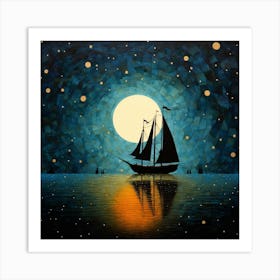 Sailboat At Night 2 Art Print