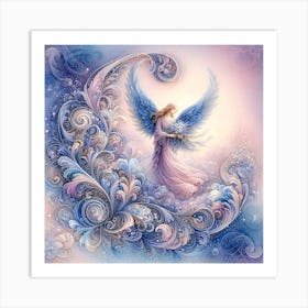 Angel S Apparition With Flowers Pastell Drawing Art Print