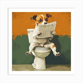 Dog Reading Newspaper On Toilet 2 Art Print