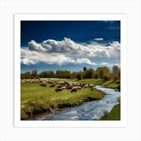 Herds Grazing In The Mountains Art Print