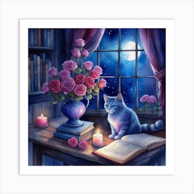 Cat At Night Art Print