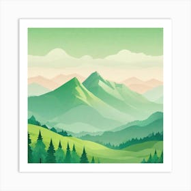 Misty mountains background in green tone 64 Art Print