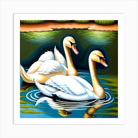 Swans In The Water Art Print