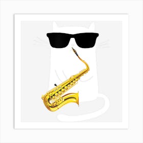 Funny Cat Wearing Sunglasses Playing Saxophone Art Print