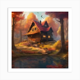 Autumn House In The Woods Art Print