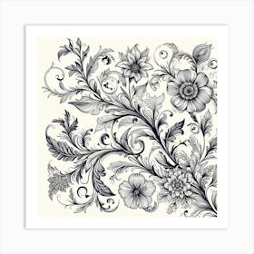 Black And White Floral Design 10 Art Print