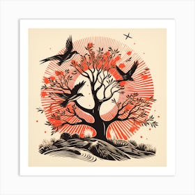 Nature Illustration Birds and Tree Illustration Art Print