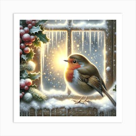 Robin In The Window It's Christmas Art Print