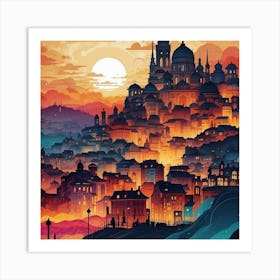 Cityscape At Sunset Art Print