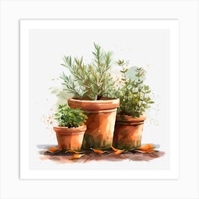 Three Pots Of Herbs Art Print